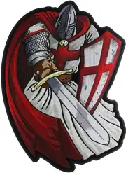 Red Knight Crusader Sword Shield Thin Line Firefighter 12" Back Patch IV6360 LD1