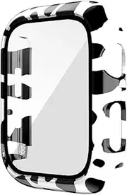 [ULITIQ] Compatible with Apple Watch Case 41 mm Series 9 / Series 8 / Series 7 41 mm, Cow Print Case with Tempered Glass Screen Protector, Hard Cover for iWatch 9 8 7