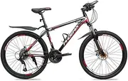 Folding Mountain Bike, 27" Aluminum Alloy Frame Unisex Off Road Bicycle 24 Speed Fully Suspended Double Disc Brake Bicycle with Front and Rear Fenders,BlackRed