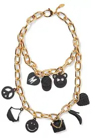 $895 Moschino Couture Jeremy Scott Gold Black Metal Necklace Teddy Peace Smiley