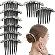 8 Pcs Rhinestone Pearl Black Hair Side Combs Crystal Decorative Hair Combs Vintage Elegant Twist Combs French Side Combs Plastic Hair Combs Accessories for Women and Girls (Five-Petaled Flower)