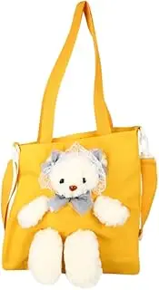 [SAFIGLE] Large Capacity Canvas Bag Teen Girl Back Lolita Bear Plush Bag Doll Bag Girl Little Bear Bag Shoulder Bag Canvas Tote Bags Oneshoulder Crossbody Tote Bag Hand Bag Polyester