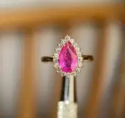 2.52 Ct Pear Cut Natural Ruby Diamond Engagement Ring 14K solid Yellow gold