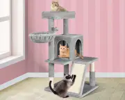 BEASTIE Cat Tree Scratching Post Plush Ball Bell Light Grey 100cm