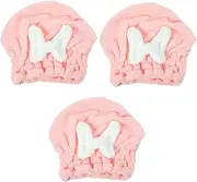 FOMIYES 3pcs Shower Cap Hat Fast Drying Bath Cap Turban Hooded Satin Dry Hair Cap Towel Absorbent Dry Hair Cap Hair Bonnet Hair Drying Towel Wrap Water-Absorption Hair Towel for Fiber Pink