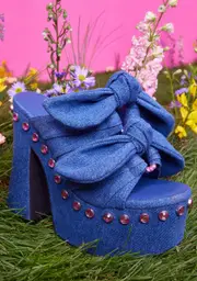 [Sugar Thrillz] Denim Strike A Pose Bow Mule Heels