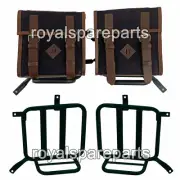 Royal Enfield D1 Leather & Canvas Saddle Bags With Mounting For Pair Meteor 350