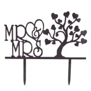 BLACK ACRYLIC MR & MRS WEDDING CAKE TOPPER DECORATION BRIDE GROOM LOVE TREE 3E
