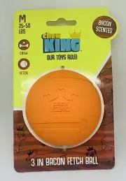 Chew King Premium Natural Rubber Medium Bacon Scented Fetch Ball Orange NEW!!!