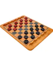 Solid Wood Checkers Board Game – 14.5-Inch Vintage Checkers Set with Inset Gr...
