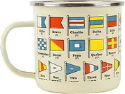 Gift Republic Nautical Flags Enamel Mug, Outdoor Camping Cup, 500 ml Metal Coffee Cup, Sailing Gift Idea Nautical Design