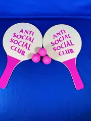 Assc Anti Social Social Club Ping Pong Paddles Set Lot W/ 3 Balls Pink Ding Dong