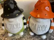 RAE DUNN DR JEKYLL & MR HYDE Gnome Cookie Candy Jar Canisters 2022 NEW