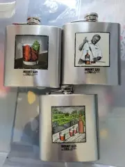 3 Limited Edition Set Mount Gay Rum Hip Flask Stainless Steel 6oz Barbados NEW
