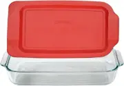 Pyrex Basics 3 Quart Glass Oblong Baking Dish with Red Clear Lid