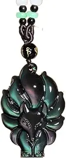 [JHBTANADFEL] Chinese Jadeite Necklace， Jade Pendant Natural Obsidian Fox Pendant Fashion Boutique Jewelry NineTail Fox Necklace
