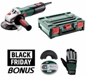 Metabo WEV11125QLEKIT - Angle Grinder 125mm 1100W Quick Nut Safety Clutch Soft Start Constant Torque Variable Speed + BONUS Discs, Guard & Gloves