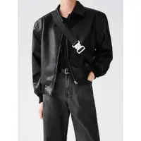 在飛比找ETMall東森購物網優惠-韓國INS啞黑色寬松復古夾克皮衣