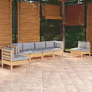 6 Piece Garden Lounge Set with Grey Cushions Solid Pinewood Outdoor Furniture
