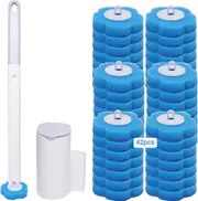 Toilet Bowl Cleaner Brush with 42PCS Toilet Brush Refills, Toilet Cleaner Refill Pads, Disposable Toilet Cleaning System - Storage Caddy