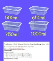 Reusable Take away Food Containers Plastic Takeaway Lid 500ml 650ml 750ml 1000ml