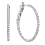 Gili Jewels 14k White Gold Inside and Out Diamond Hoop Earrings Round