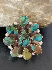 Mens Green Turquoise Navajo Sterling Silver Cluster Ring Size 11 02195