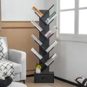 Costway10-Tier Tree Bookcase with Drawer for Storage-Black