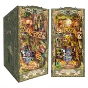 Catzon DIY Book Nook Kit 3D Wooden Puzzle Bookshelf Insert Decor with Touch LED Light Dust Baffle-Green Secret