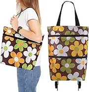 YASYU Foldable Shopping Trolley with Wheels - 2 in 1 Reusable Grocery Tote Bag for Travel