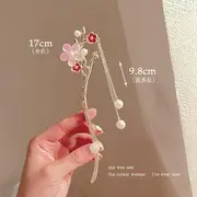 Floral Acrylic Alloy Hair Stick (various designs) RedSmall Flower & Pink Big Flower - Light Gold - One Size