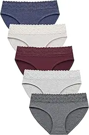 [AYMEFF] Womens Underwear Cotton Panties Lace Soft Full Hipster Panty Ladies Stretch Comfy Briefs 5-Pack