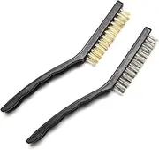 Hometeq 2 Pack - Stainless Steel, Brass Wire Heavy Duty Scratch Brush Set Bristles Brush for BBQ Grill Brush, Cleaning, Kitchen, etc.