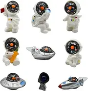Pinenjoy 9Pcs Miniature Astronaut and Rocket Figurines Mini Spaceman and UFO Set Resin Cake Toppers for DIY Shelf Tabletop Diorama Craft Decoration