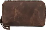 [VKEID] Mens Clutch Bag RFID Anti-Theft Brush Vintage Leather Men's Clutch with Wrist Strap Mobile Phone Organiser Bag Men Wrist Bag