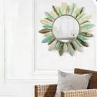 Iron Art Feather Mirror Wall Decor Boho Hanging Mirror Circle Modern Metal Frame
