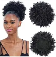 8inch Short Afro Puff Kinky Curly Drawstring Ponytail Wig Fake Hair Bun Chignon Updo Synthetic HairPiece for Black Women(Natural black)