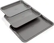 [Ninja] B33003 Foodi NeverStick Premium 3-Piece Baking Sheet Set, Nonstick, Oven Safe up to 500⁰F, with 9 x 13 inch Sheet, 10 x 15 inch Sheet & 11 x 17 inch Sheet, Dishwasher Safe, Grey