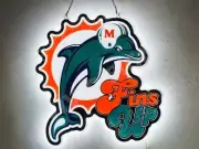 Miami Dolphins FINS UP 3D LED 16"x15" Neon Sign Light Lamp Bar Club Wall Decor
