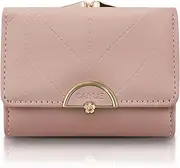 [FuninCrea] Small Wallets Woman, Faux Leather Trifold Ladies Wallet Kiss Lock Coin Purse for Women with 5 Card Slots and Metal Snap Closure, Pink, standard, Simple