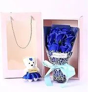 Artificial Flowers Soap, Beautiful Floral Scented Roses Bouquet with Gift Box, Fake Rose Petals Bouquet from Daughter Son Husband Creative gifts for Women's Day/Mother's Day(Blue)