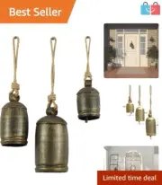 Tibetan-Inspired Bronze Cow Bells Set with Jute Rope - Decorative Wall Accents