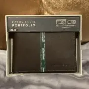 Wallet Men’s Perry Ellis Portfolio Bifold Wallet Passcase Premium Leather Brown