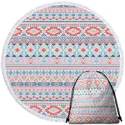 Peach Hues Aztec Stripes Round Beach Towel