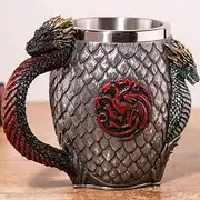 Mug, Beer Coffee Mug,Personalise Engraved Style Beer Mug Horn Dragon Fire and Blood Stainless Steel Resin 3D Beer Tankard Coffee Cup Wine Glass Mugs