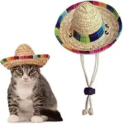 Dog Sombrero Hat Dog hat Cat Funny Mexican Hats Mini Straw with Multicolor Trim Sombrero Party Hats Decorations for Birthday for for Small Pets/Puppy/Cat Elastic Band Party for Small Pets