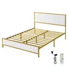 Levede Metal Bed Frame Double PU Soft Headboard Storage Mattress Base Platform