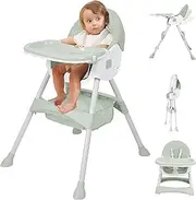 Baby High Chair, 6 in 1 Convertible High Chairs for Babies and Toddlers with 5-Point Safety Harness,Foldable High Chair for Space-Saving, Adjustable Dining Tray,Backrest & Height,Easy to Clean Surface