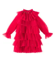 [Tutu Du Monde] Tutu Du Monde Luminous ruffled tulle dress Y 3/4 red