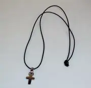 Necklace ~ Metal Cross On Thin Leather Cord ~ Tied ~ #5410220